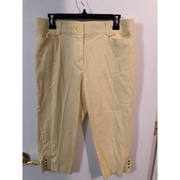 -STUDIO WORKS Capri Pants Womens SIZE 10 Yellow Chino Elastic Waist - Picture 1 of 4